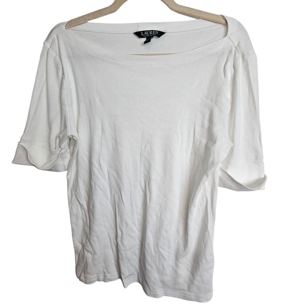 Lauren Ralph Lauren Top Knit Top Women L White Boat Neck Top Women Casual Top